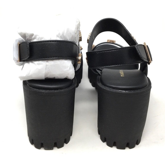 Madden Girl Storrm Women's Size 8.5 Black Jewel Lug Block Heel Platform Sandals - Picture 6 of 7